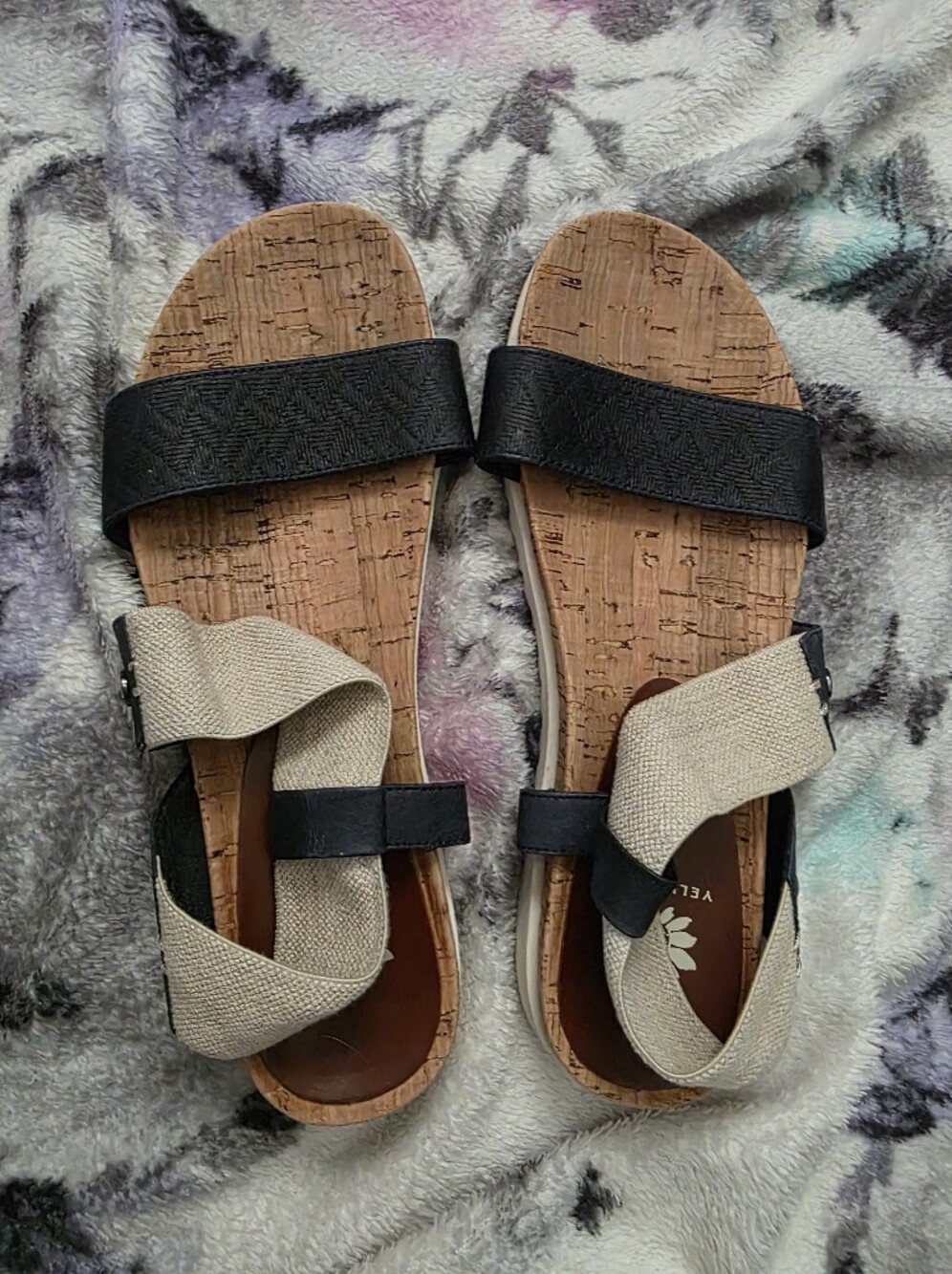 Yellow Box Beige and Navy Cork Footbed Sandals